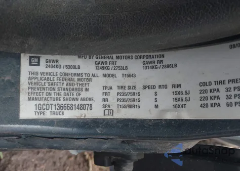 2006 Chevrolet Colorado Lt из США, поврежденный, VIN 1GCDT136668148078